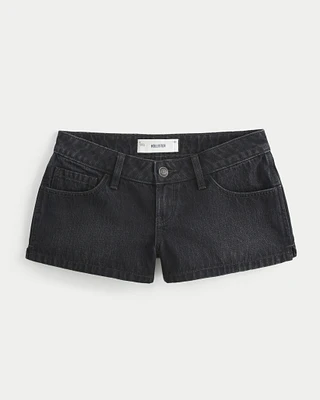 Ultra Low-Rise Washed Black Mini Denim Shorts