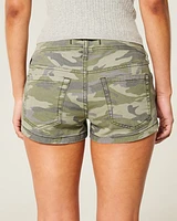 Low-Rise Y2K Camo Twill Shortie Shorts