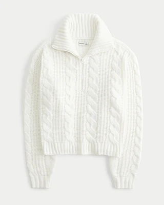 Oversized Cozy Half-Zip Cable-Knit Sweater