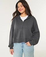 Boxy Crop Zip-Up Sweater Hoodie
