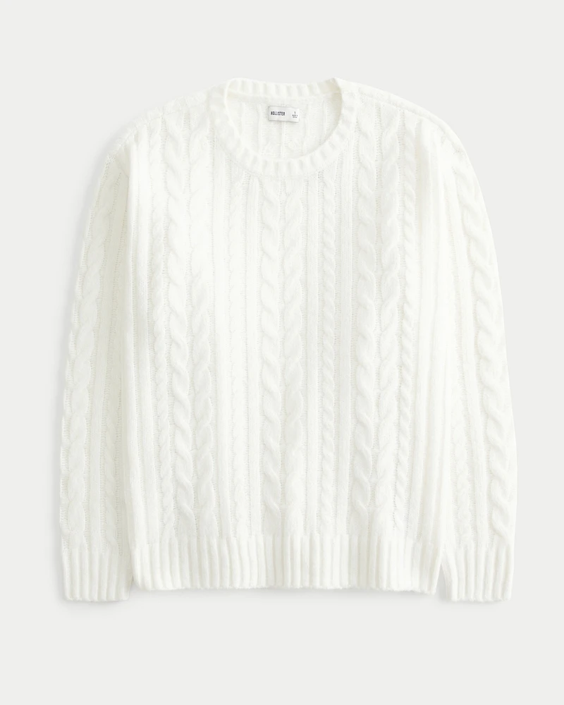 Oversized Cozy Cable-Knit Crew Sweater