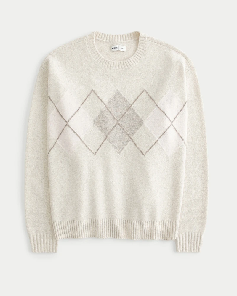 Oversized Argyle Pattern Crew Sweater