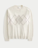 Oversized Argyle Pattern Crew Sweater