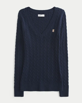 Cable-Knit Icon V-Neck Sweater