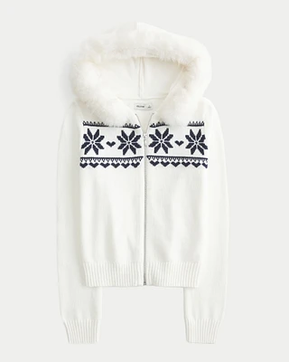Hooded Fair Isle Zip-Up Sweater