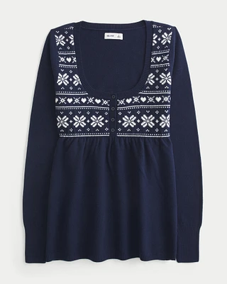 Easy Fair Isle Babydoll Sweater