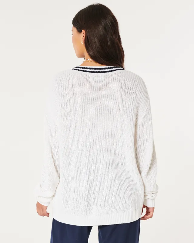 Hollister Oversized Tipped Cable-Knit V-Neck Sweater