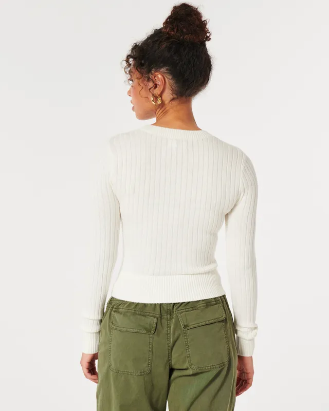 Ribbed Scoop Neck Long Sleeve Sweater