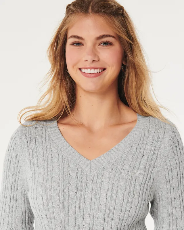 Hollister Cable-Knit Icon V-Neck Sweater