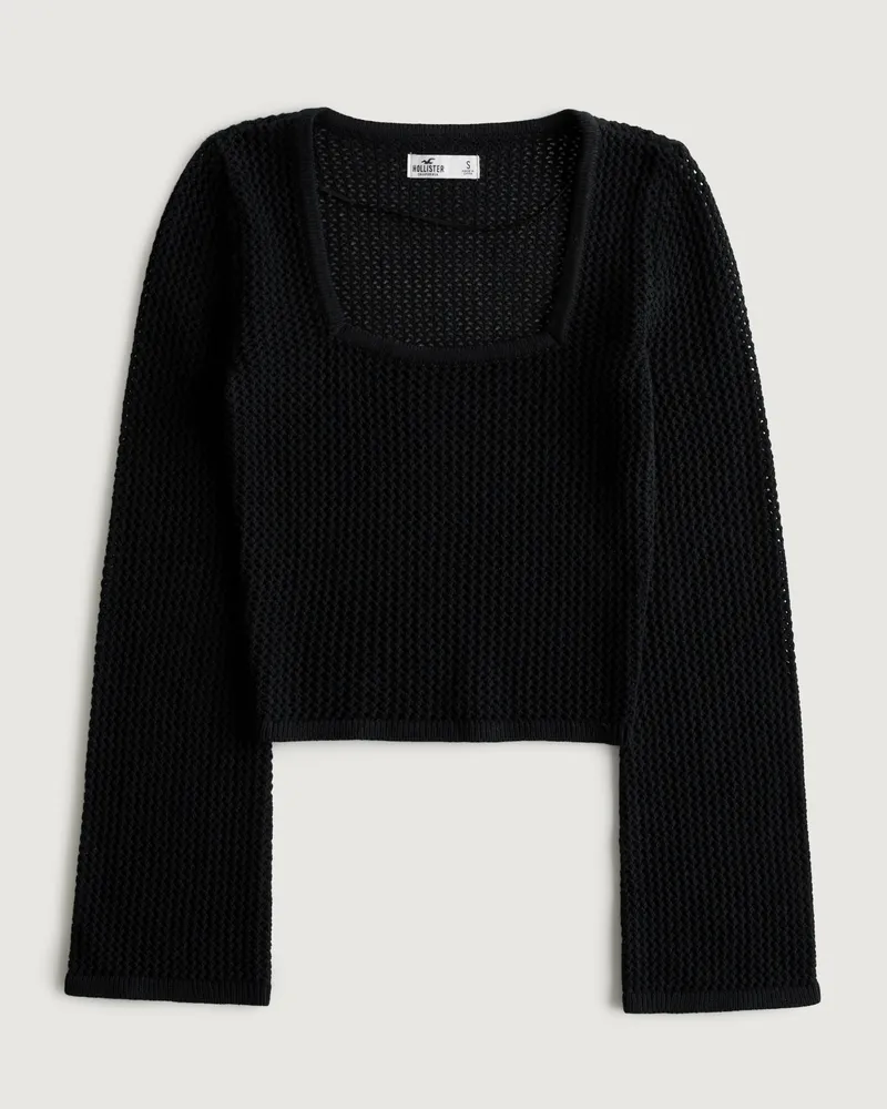 Long-Sleeve Square-Neck Crochet Sweater