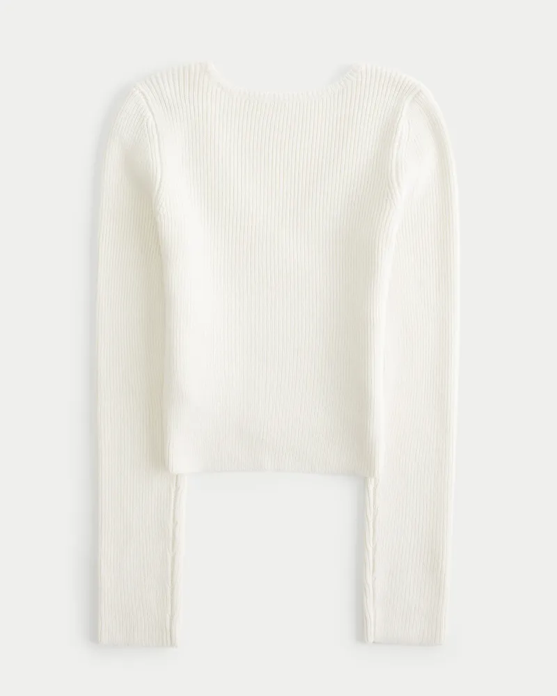 Long-Sleeve Ribbed Wrap Sweater Top