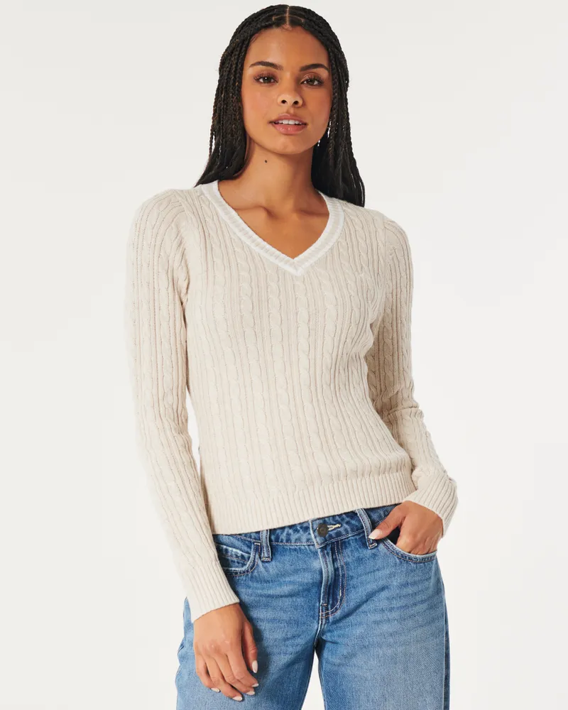 Cable-Knit Icon V-Neck Sweater