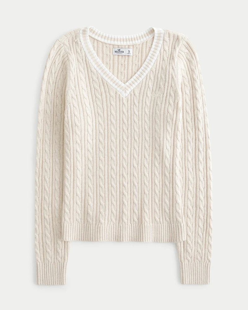 Cable-Knit Icon V-Neck Sweater