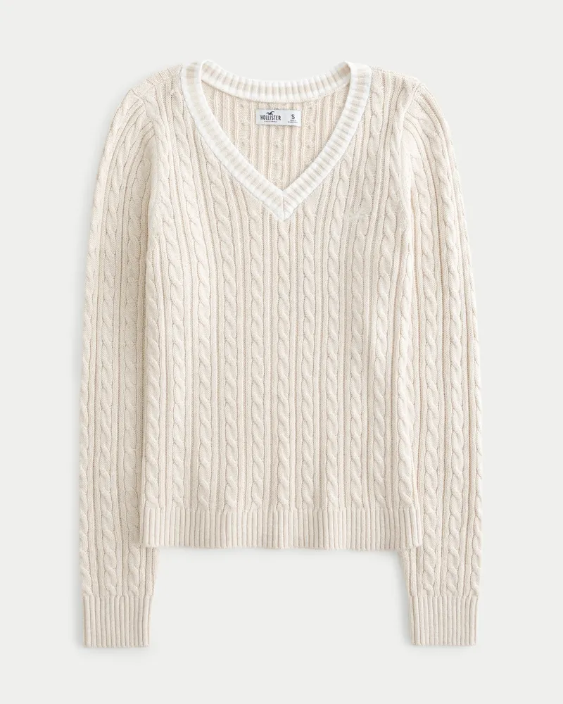 Hollister Cable-Knit Icon V-Neck Sweater