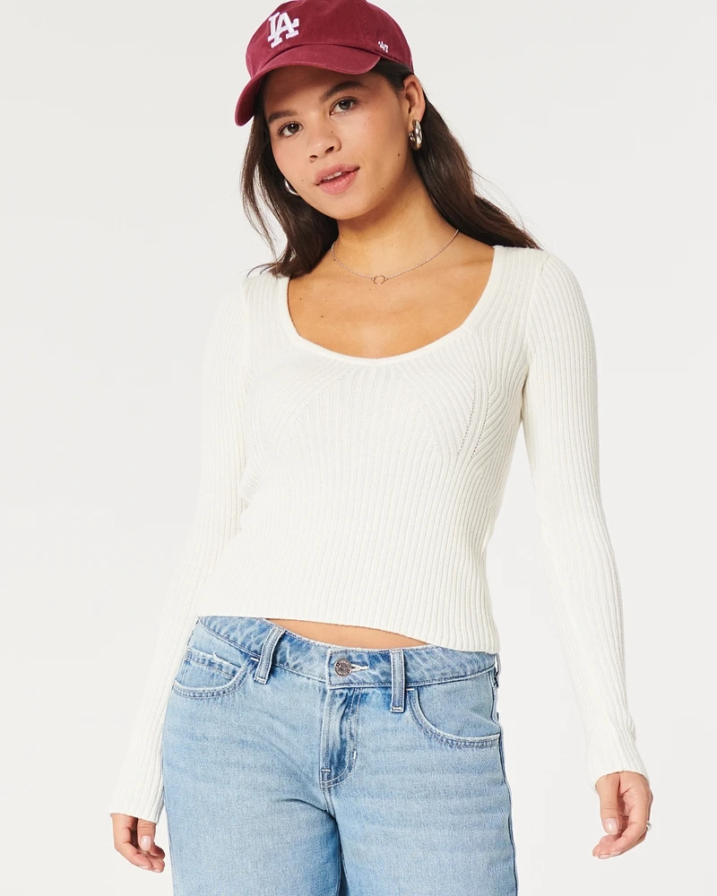 Slim Ribbed Sweetheart Sweater