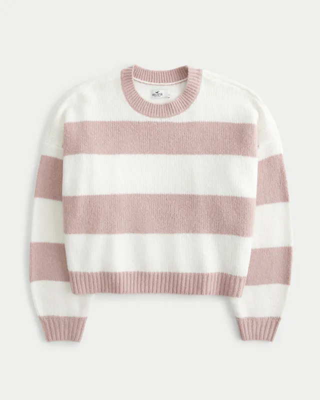 Hollister Easy Striped Crochet Crew Sweater