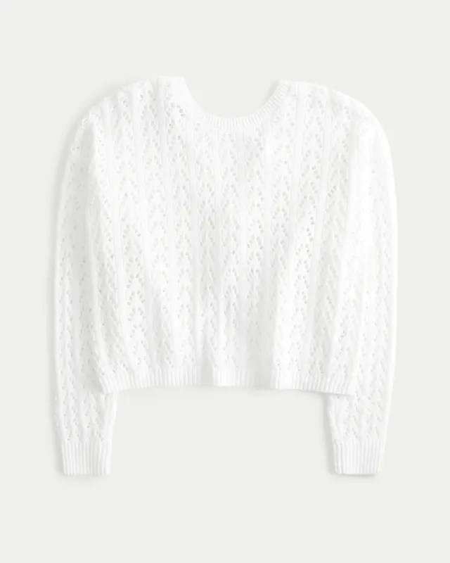 Hollister Open Stitch Star Sweater (125 BRL) ❤ liked on Polyvore featuring  tops, sweaters, hollister, white, open…