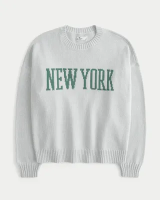 Oversized New York Graphic Crew Sweater