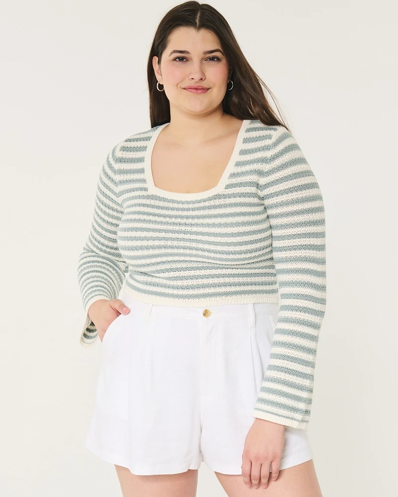 Crochet-Style Square-Neck Sweater