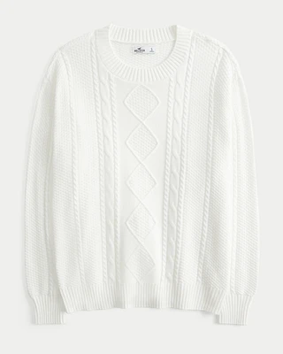 Oversized Cable-Knit Crew Sweater