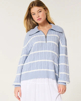 Oversized Cable-Knit Half-Zip Sweater