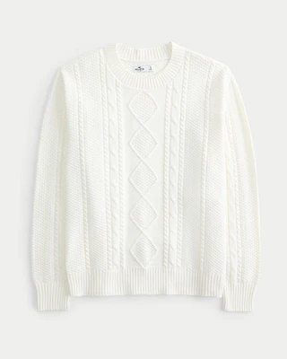 Oversized Cable-Knit Crew Sweater