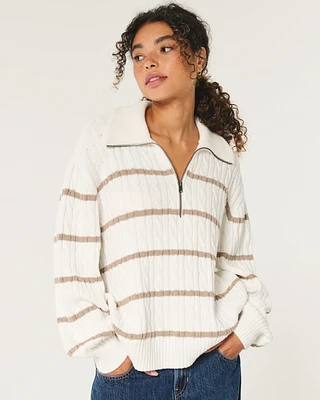 Oversized Cable-Knit Half-Zip Sweater