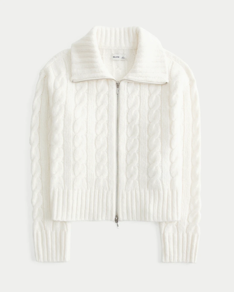 Hollister Comfy Cloud Zip-Up Cable-Knit Sweater