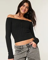 Off-the-Shoulder Cable-Knit Sweater