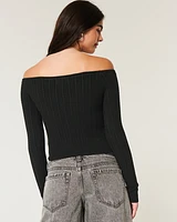 Off-the-Shoulder Cable-Knit Sweater