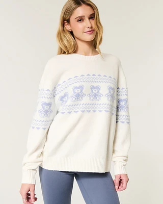 Hollister Comfy Cloud Teddy Bear Graphic Crew Sweater
