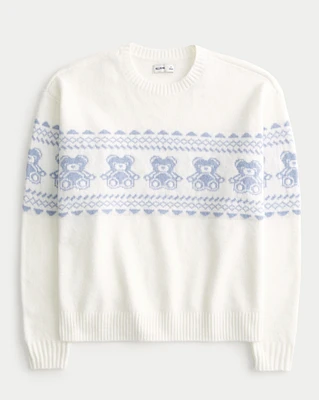 Hollister Comfy Cloud Teddy Bear Graphic Crew Sweater