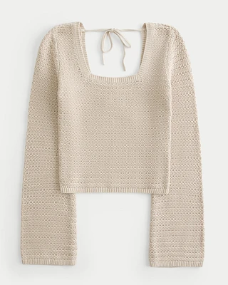 Crochet-Style Square-Neck Sweater