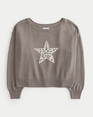 Easy Off-the-Shoulder Star Graphic Sweater