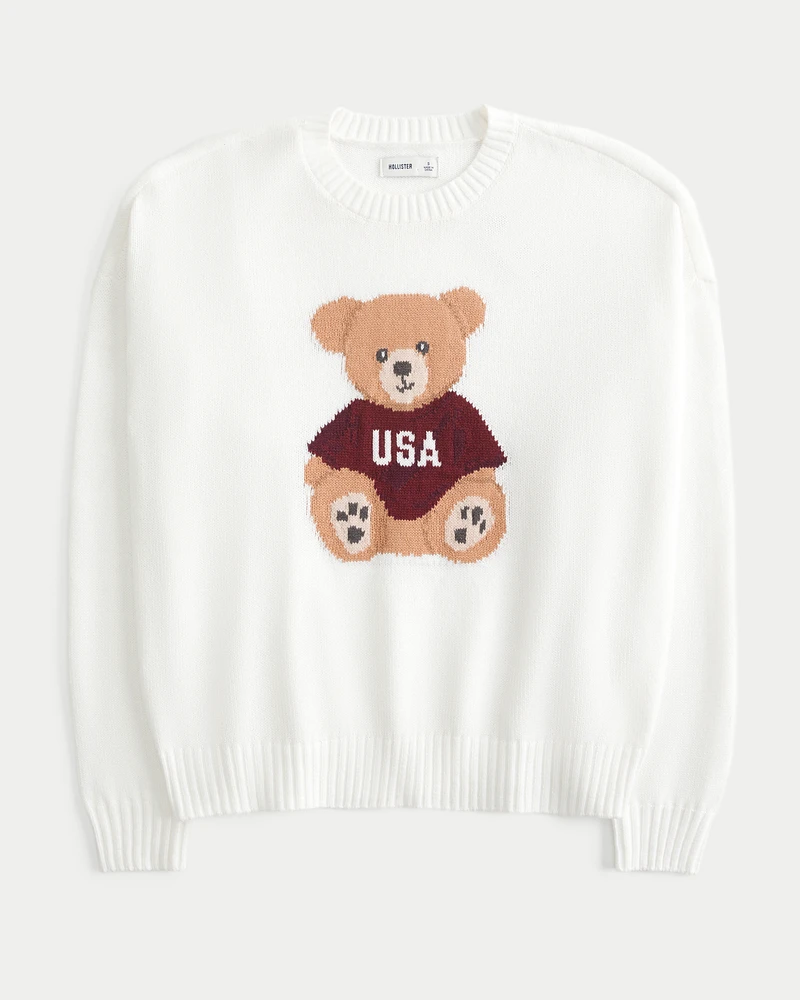 Easy Teddy Bear Graphic Crew Sweater