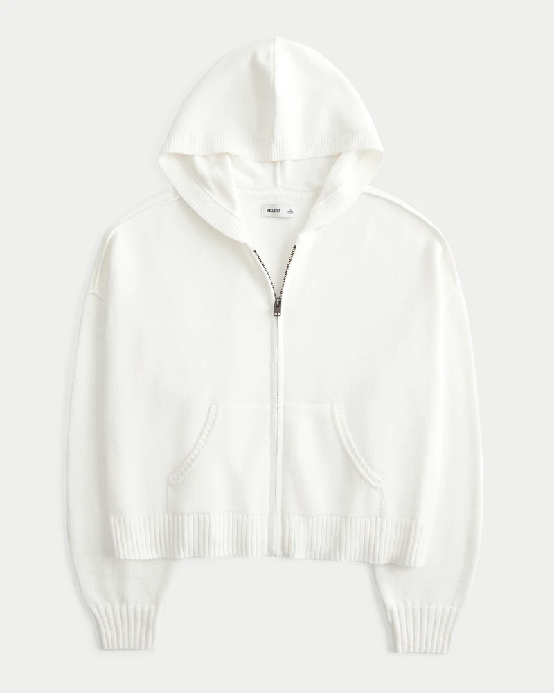 Boxy Zip-Up Sweater Hoodie