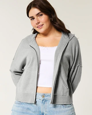 Boxy Zip-Up Sweater Hoodie