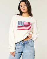 Hollister Comfy Cloud American Flag Graphic Crew Sweater