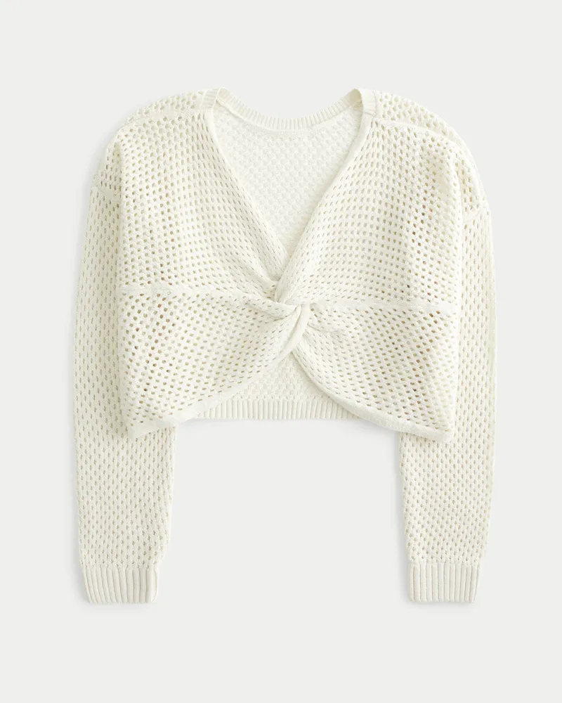 Hollister Easy Striped Crochet Crew Sweater