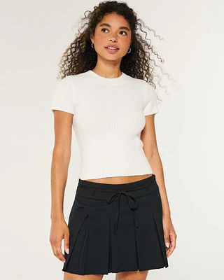 Short-Sleeve Ribbed Crew Sweater