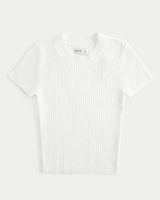 Short-Sleeve Ribbed Crew Sweater