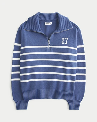 Oversized Number Graphic Half-Zip Sweater