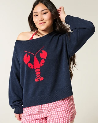 Easy Off-the-Shoulder Lobster Graphic Sweater