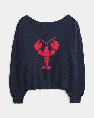 Easy Off-the-Shoulder Lobster Graphic Sweater