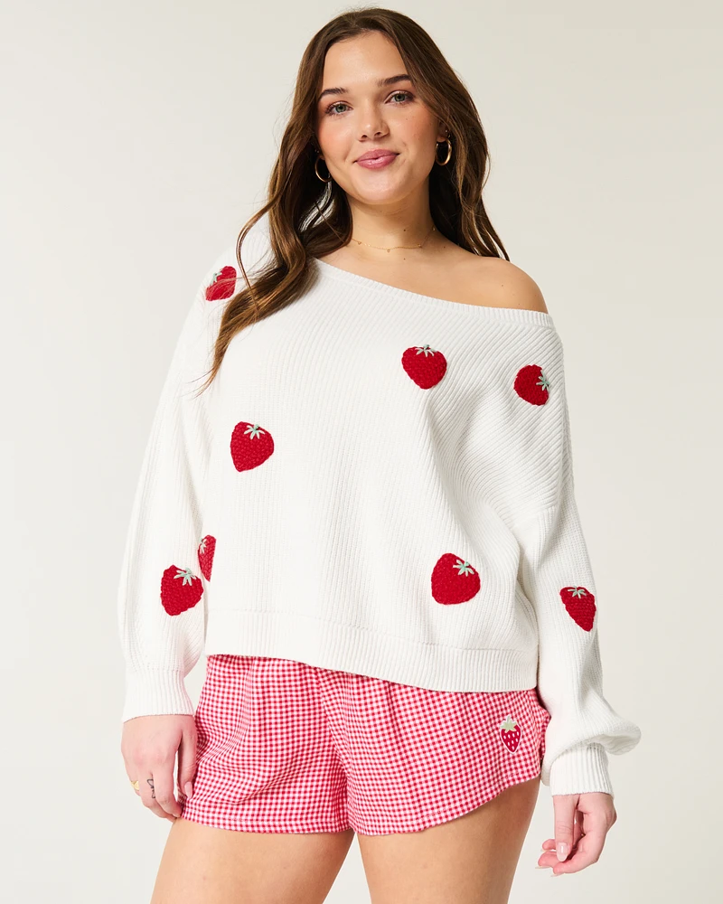 Easy Berry Graphic Off-the-Shoulder Sweater