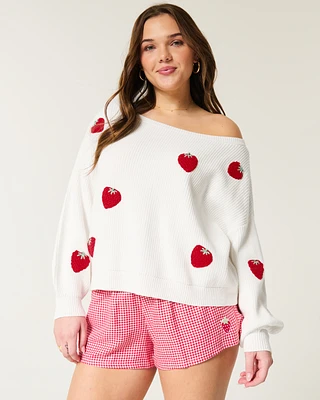 Easy Berry Graphic Off-the-Shoulder Sweater