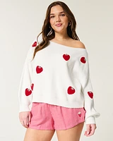 Easy Berry Graphic Off-the-Shoulder Sweater