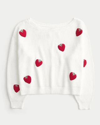 Easy Berry Graphic Off-the-Shoulder Sweater