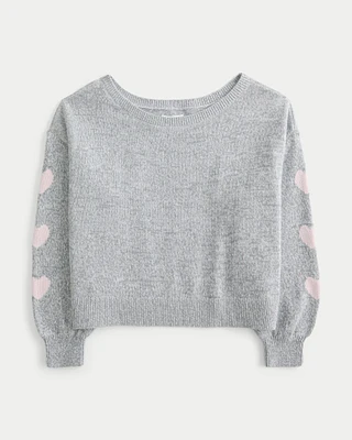 Easy Heart Graphic Off-the-Shoulder Sweater