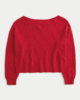 Easy Heart Pattern Off-the-Shoulder Sweater